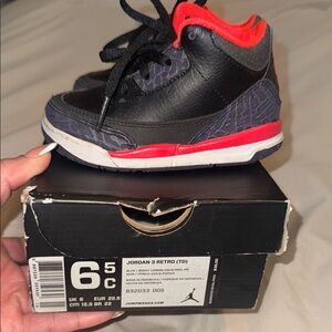Jordan 3 Retro Kids Shoes - Black and Red